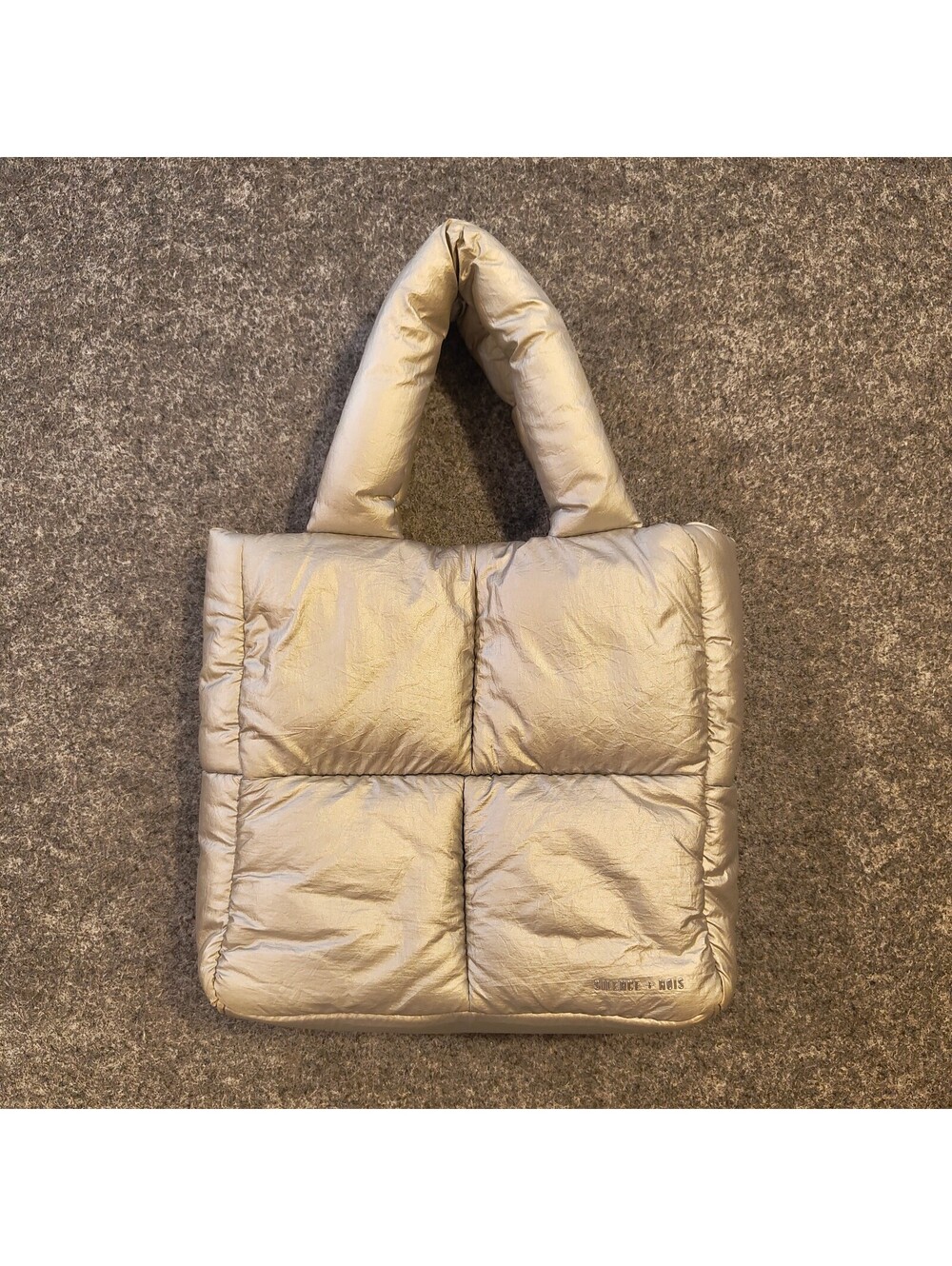Silence + Noise Puffer Tote Bag Metallic Champagne Gold Quilted Handbag